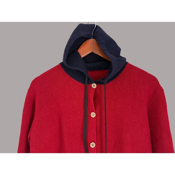 Vintage Red Knit Cardigan With Blue Hood & Giraffe Embroidered Pockets - Picture 4 of 4